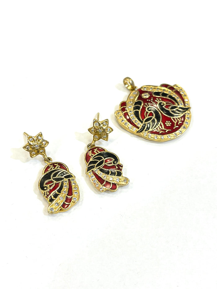 Jodhpuri Meenakari Pendant  With Earrings/Indian jewelry / ethnic jewelry