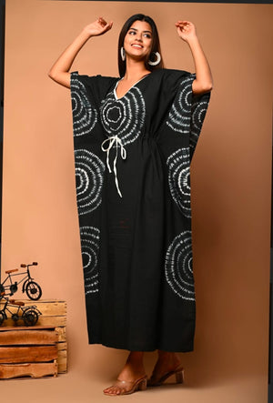 Block Printed Long Kaftan, Beach Bikini Cover up, Indian Cotton Kaftan Gift For Women