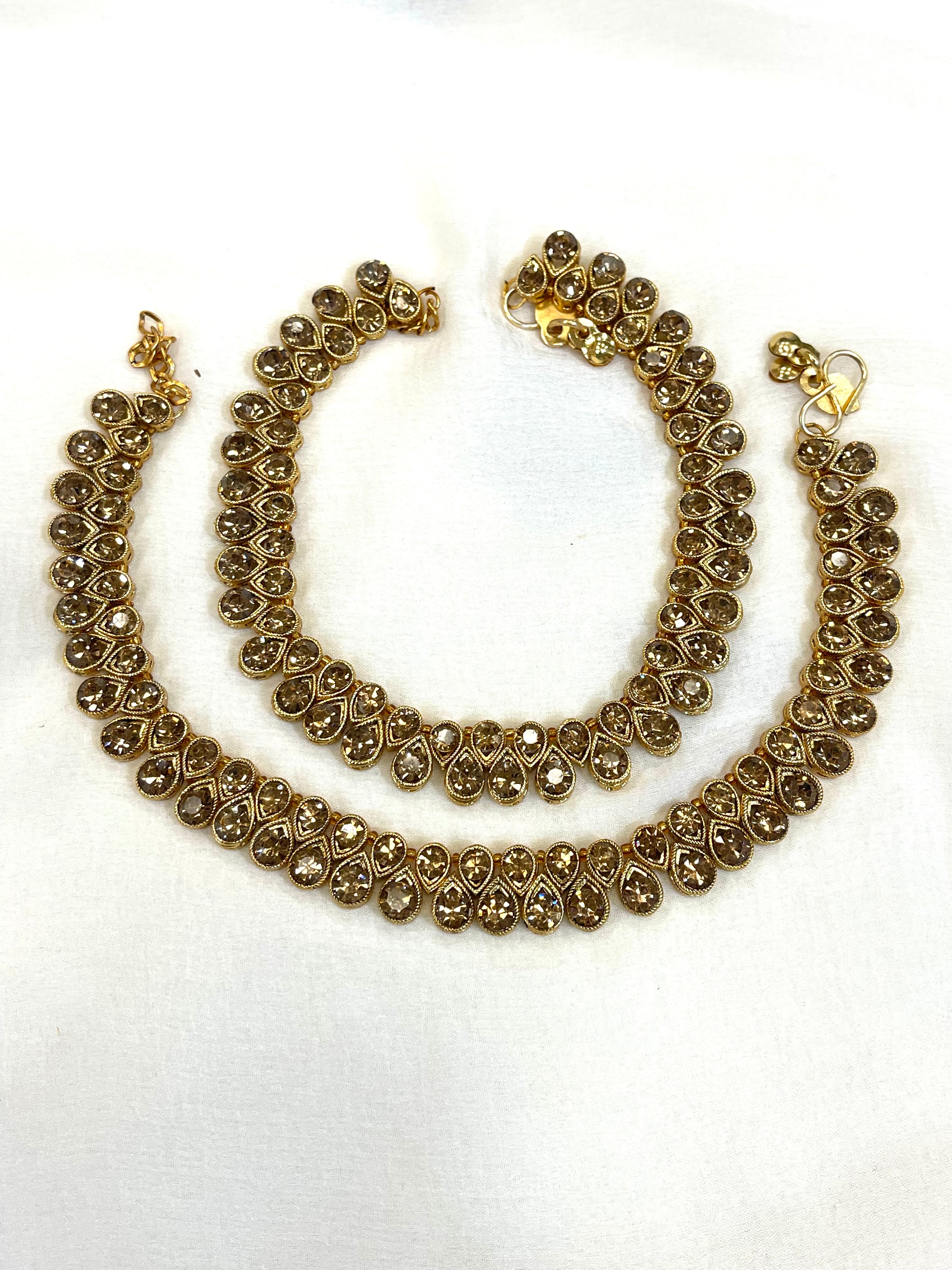 Gold Tone Anklet / Payal With Pearl & Stone