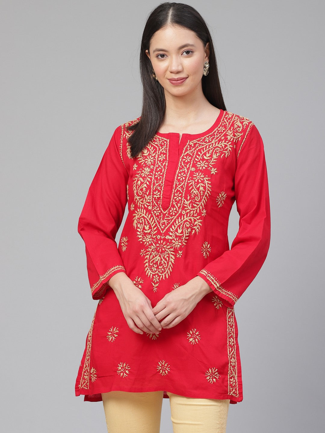 Plus size  Red Chikankari Short Kurti