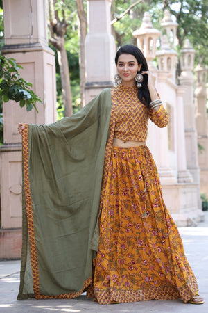 Cotton Hand Block Printed Designer Top With Skirt & Cotton dupatta Set