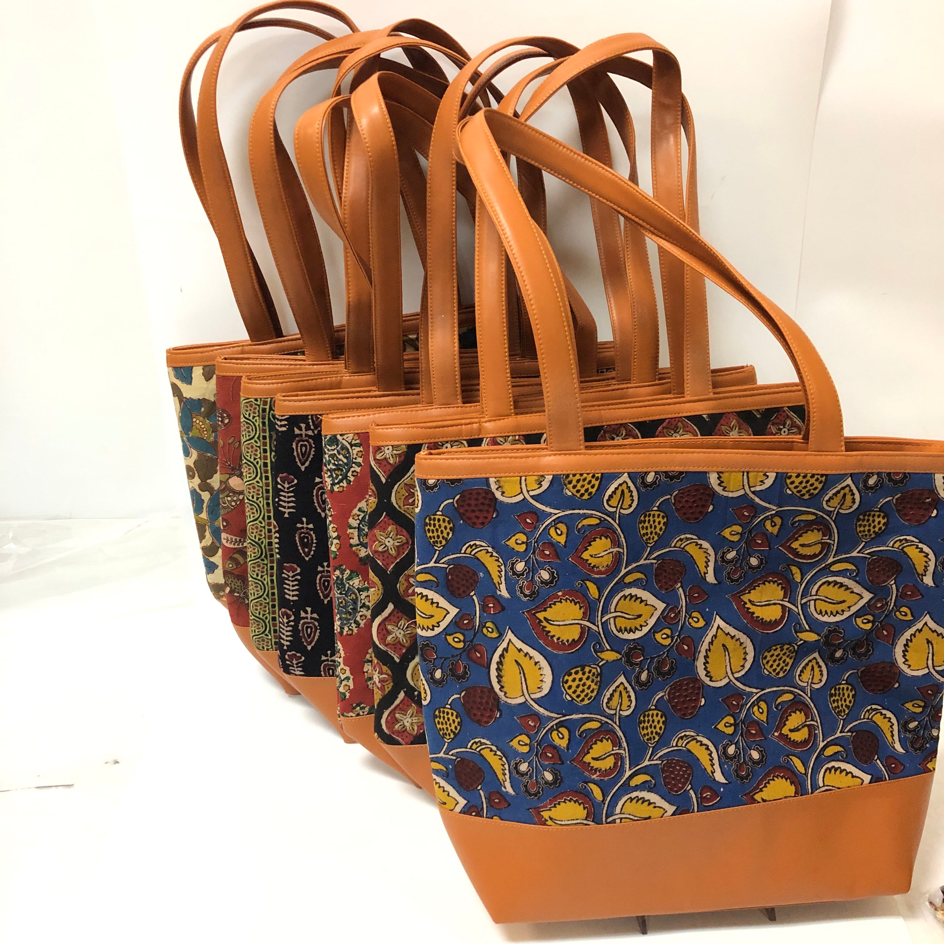 Cotton Print & Leatherette Tote Bags