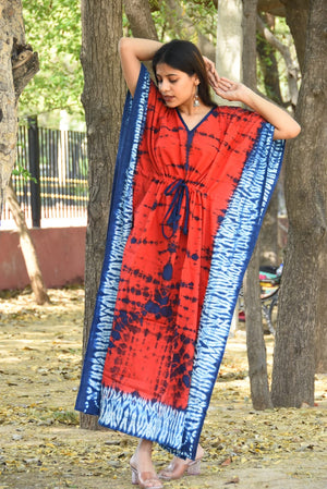 Block Printed Long Kaftan, Beach Bikini Cover up, Indian Cotton Kaftan Gift For Women