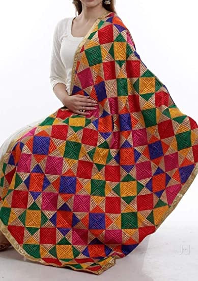 Phulkari Multibagh multicolored Embroided Dupatta for women