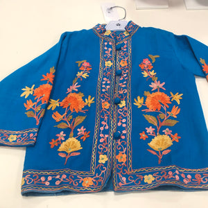 Kids Kashmiri Embroidery Wool Jacket - Blue