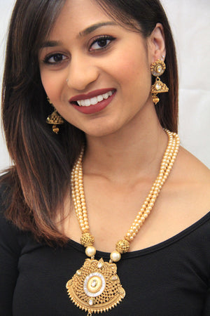 Traditional Indian Pearl And Crystal Pendant Set Necklace - Sarang