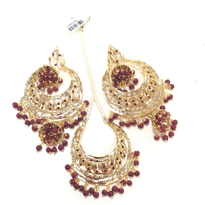Jadau Traditional Punjabi Earrings Tika Set