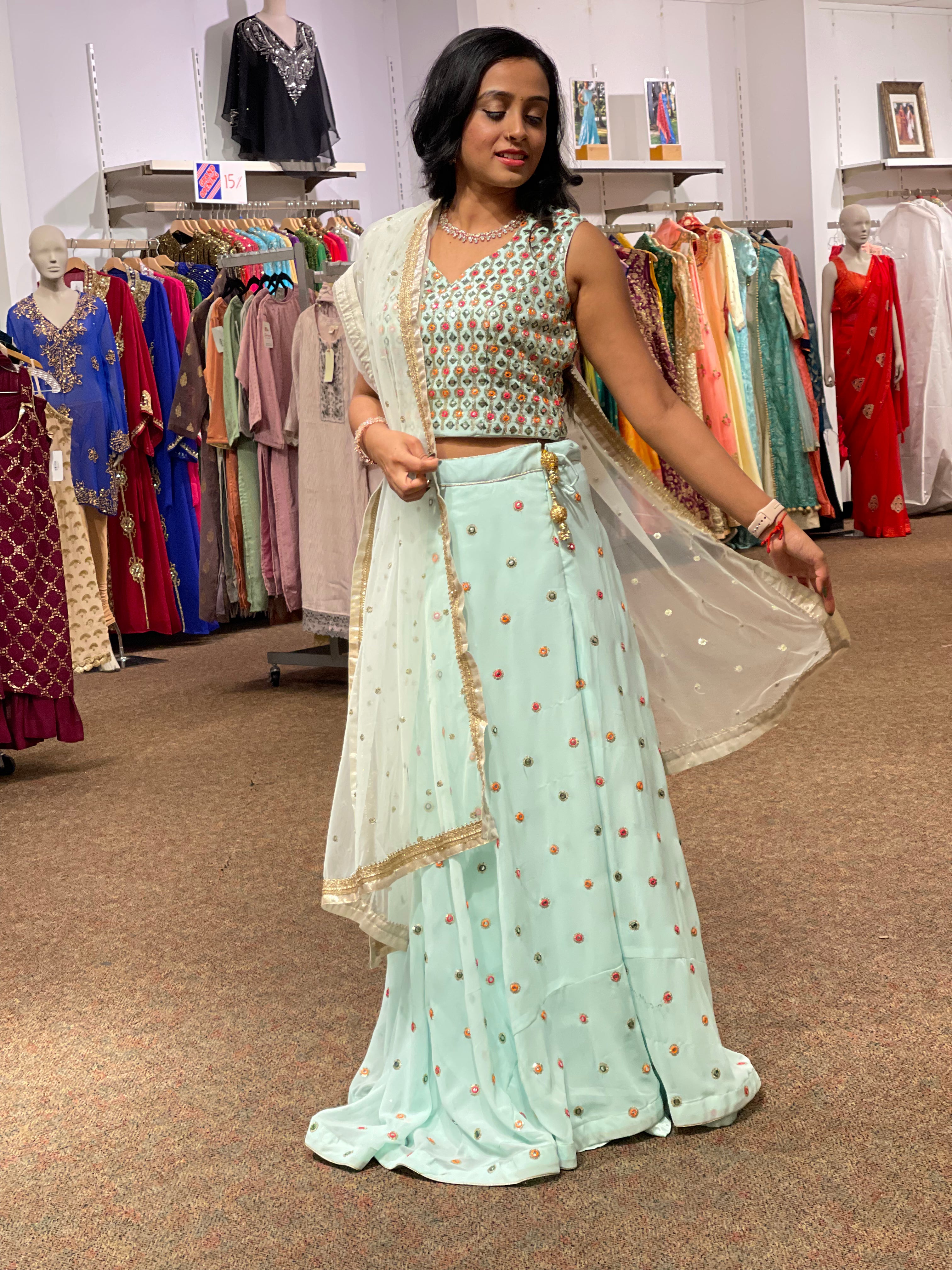 Sea Green Georgette Lehanga