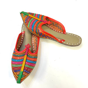 Indian Ethnic Shoes, Women Mojaris, Back open Flat shoes