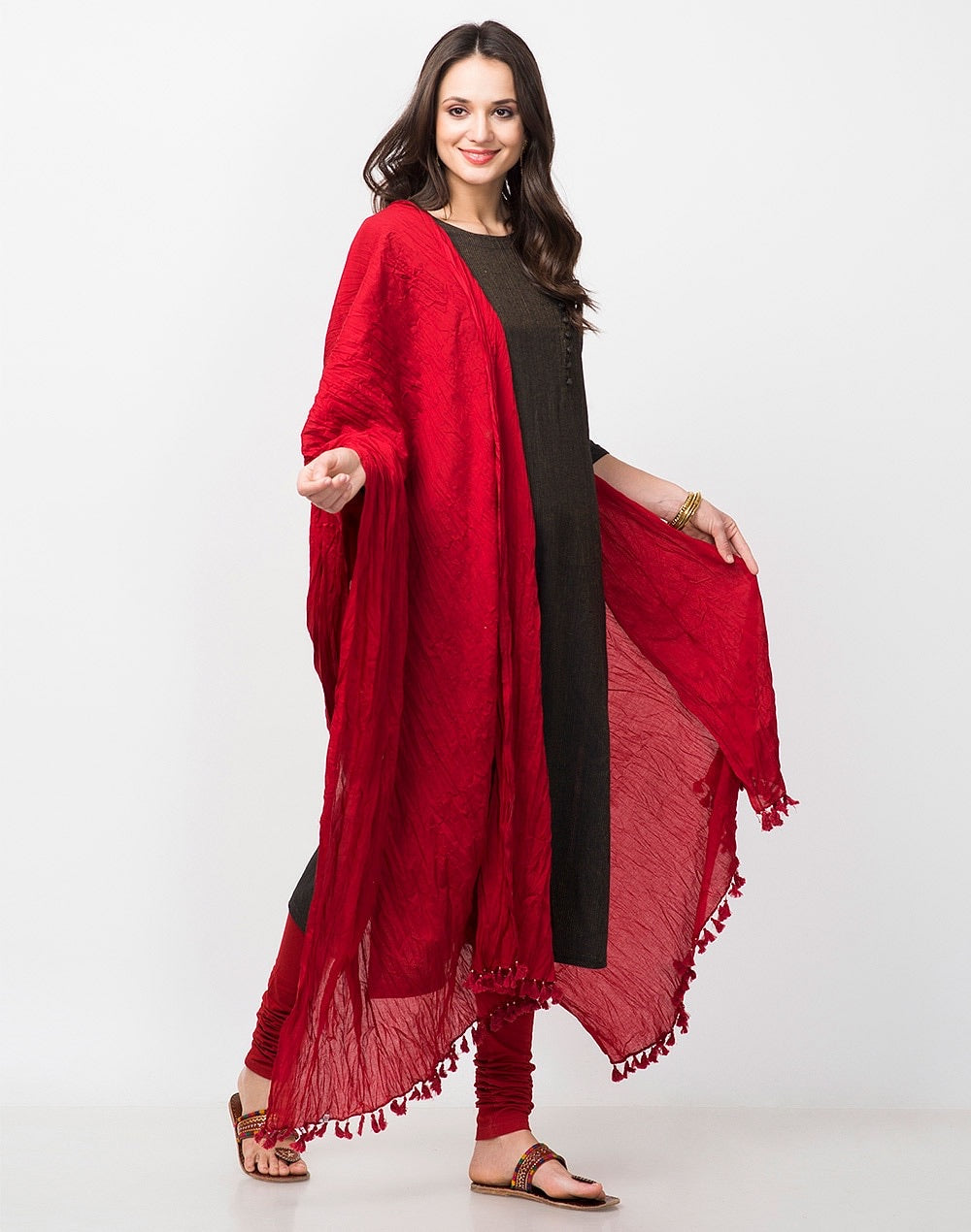 Crushed Cotton Dupatta - Red