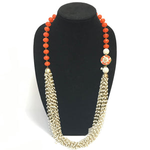Rajasthani pedant and bead Necklace - Orange