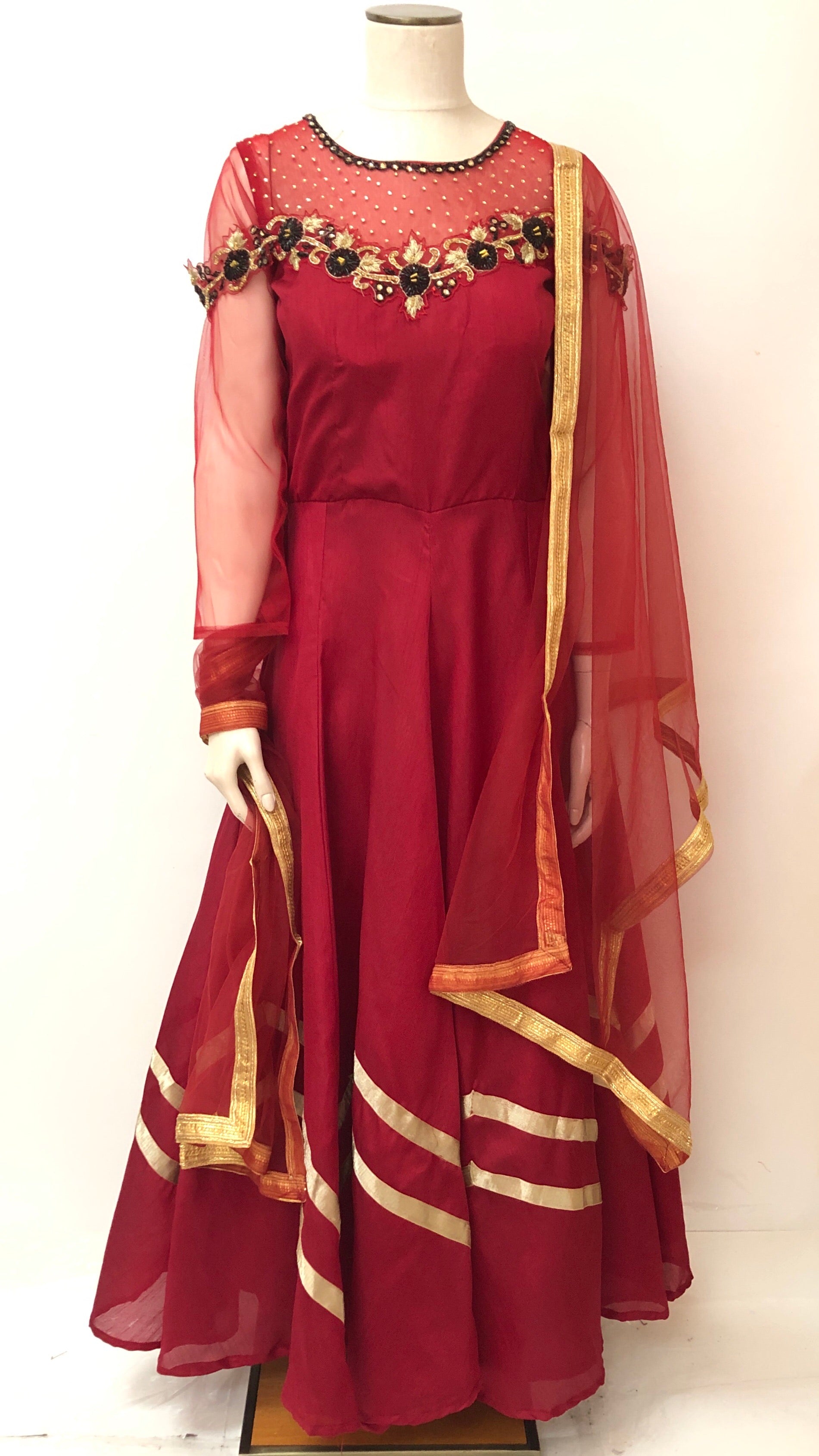 Long Silk Dress/Gown - Maroon