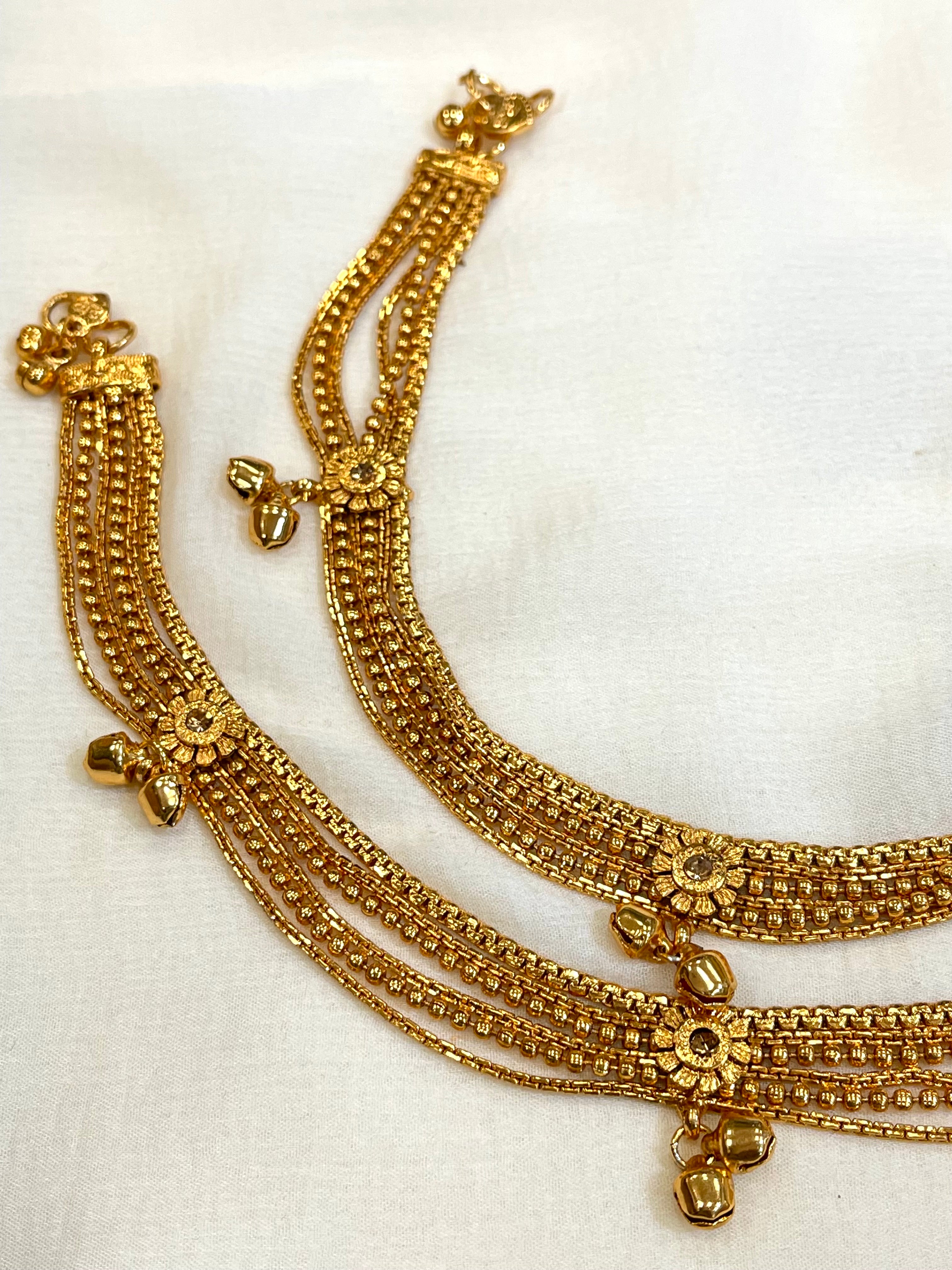 Gold Tone Anklet / Payal With Pearl & Stone