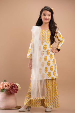 Indian Ethnic Girls Kurta Sharara Set /100% Cotton Sharara Set ( Yellow )