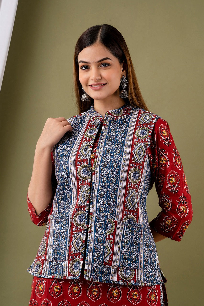 Kurta and Palazzo Set with Reversible Jacket