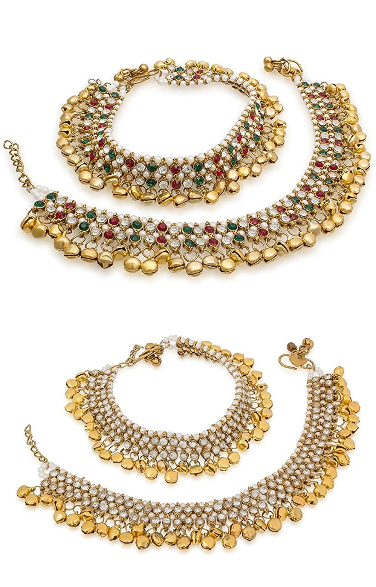 Gold Tone Anklet / Payal With Pearl & Stone