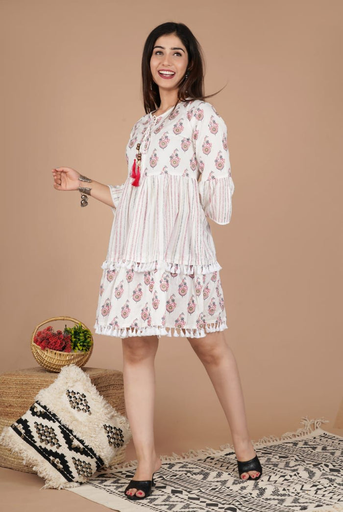 100% cotton Midi Dress with handblock print