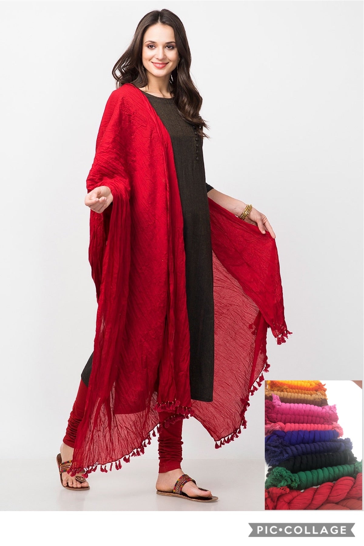 Crushed Cotton Dupatta - Red