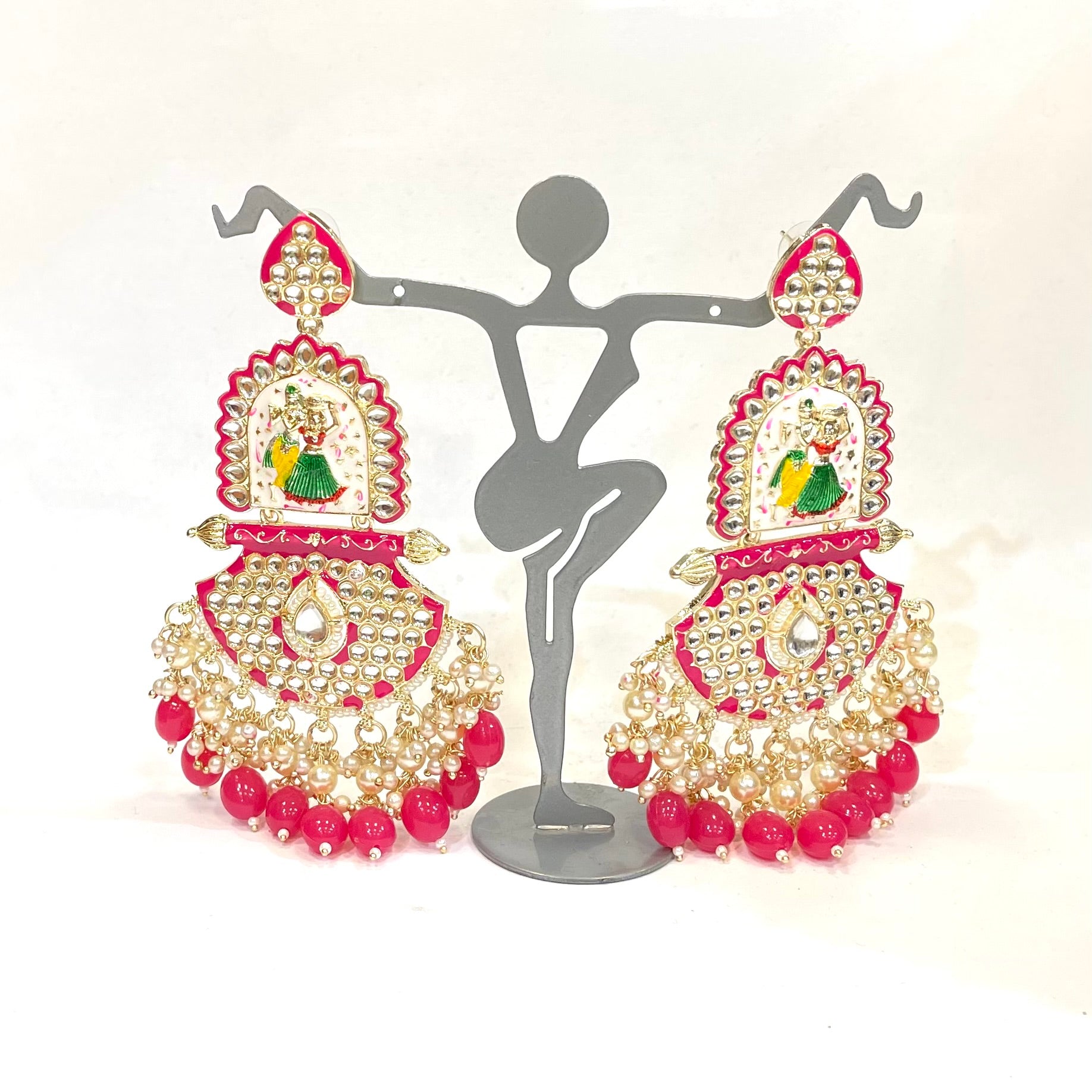 Big Hand-Painted Kundan Earring