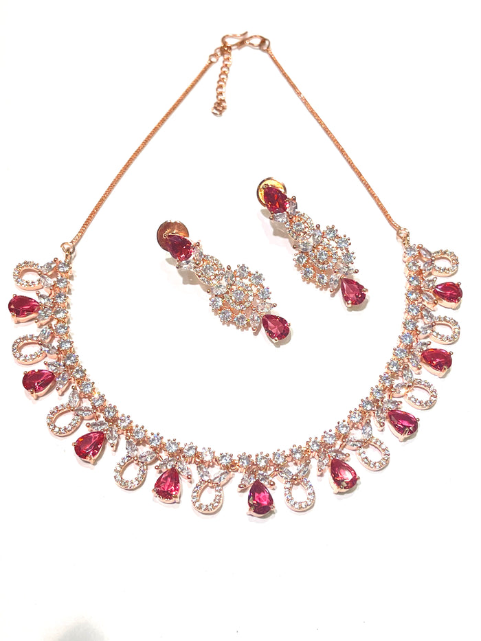 American Diamond Necklace set/Rose Gold Necklace Diamond