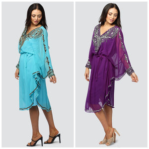 Georgette Kaftan /Dress- (Purple. Pink, Blue ,Black)
