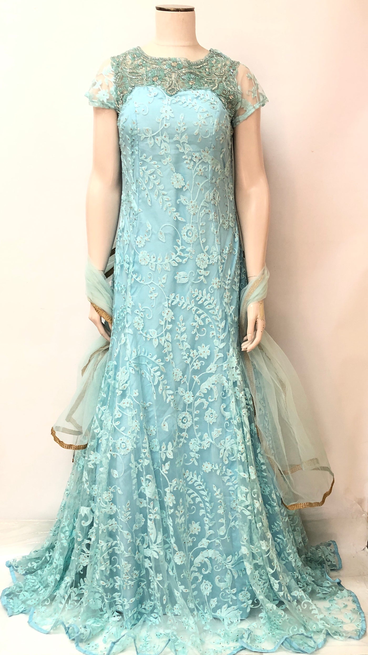 Tridha Choudhary in kalki teal green strapless fish cut gown with long net  cape KALKI Fashion India