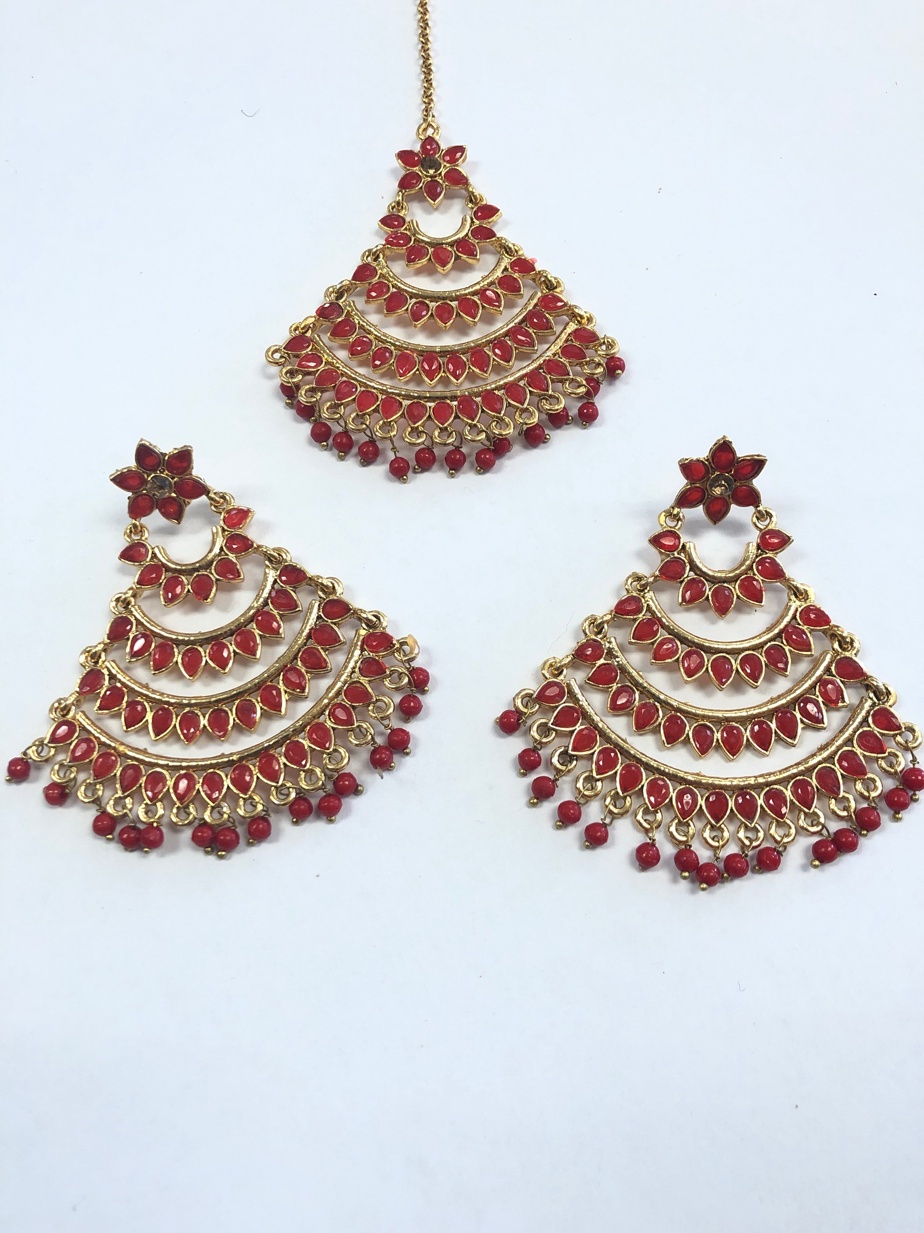 Red & Gold Earring & Tikka Set