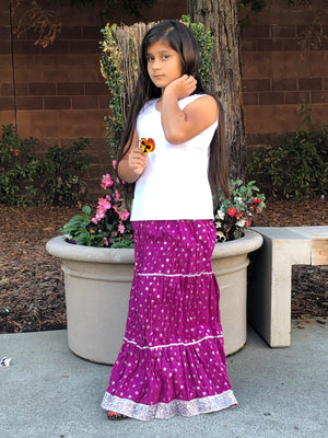 Rajasthani Print Girls Skirt-Purple