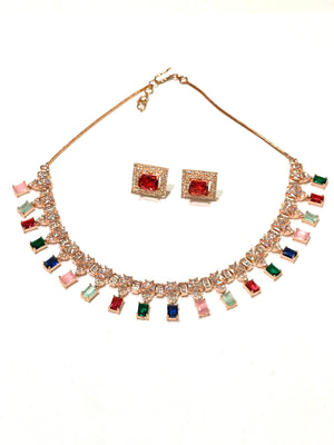 American Diamond Necklace set/Rose Gold Necklace Diamond