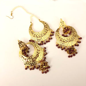 Jadau Traditional Punjabi Earrings Tika Set