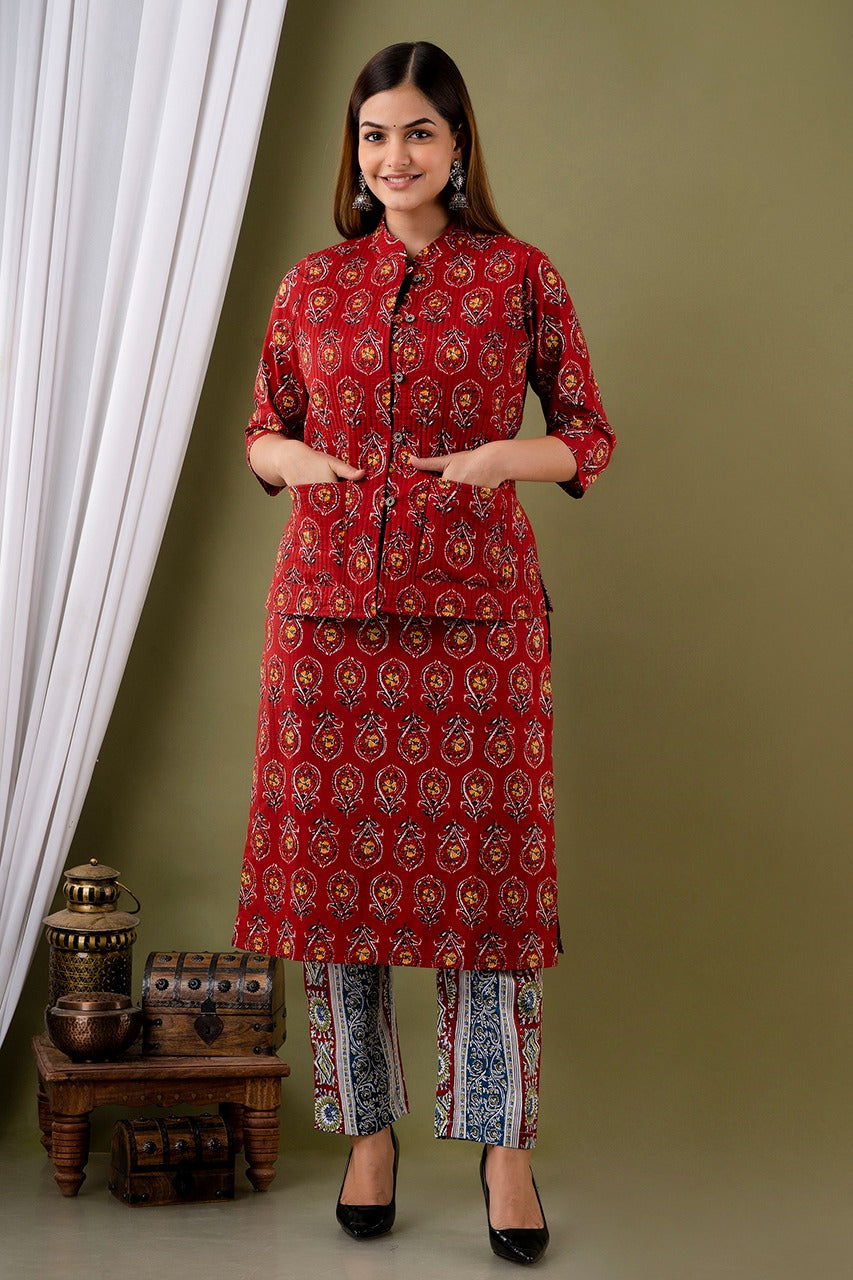 Kurta and Palazzo Set with Reversible Jacket