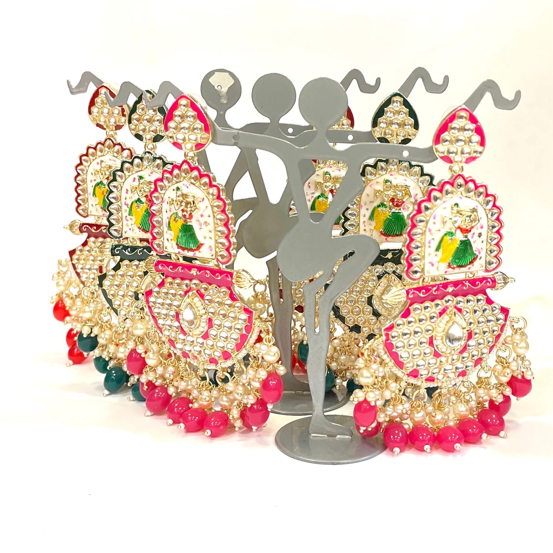 Big Hand-Painted Kundan Earring