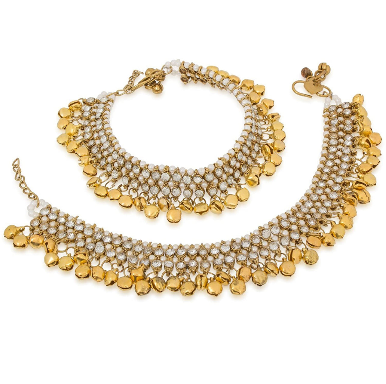 Gold Tone Anklet / Payal With Pearl & Stone