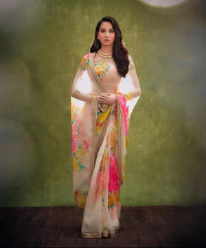 Organza Silk Saree with Floral Print