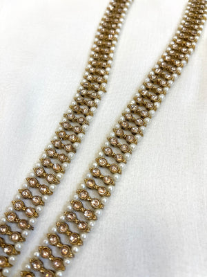 Gold Tone Anklet / Payal With Pearl & Stone