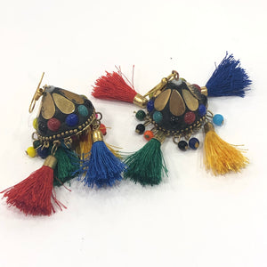 Marble work Tassel Earrings - multicolored