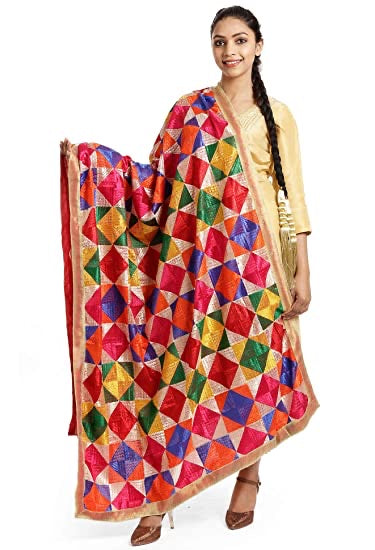 Phulkari Multibagh multicolored Embroided Dupatta for women