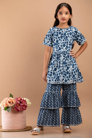 Indian Ethnic Girls Kurta Sharara Set /100% Cotton Sharara Set (indigo Blue )