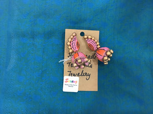 Handmade Terra Cotta Earrings - Green, Pink