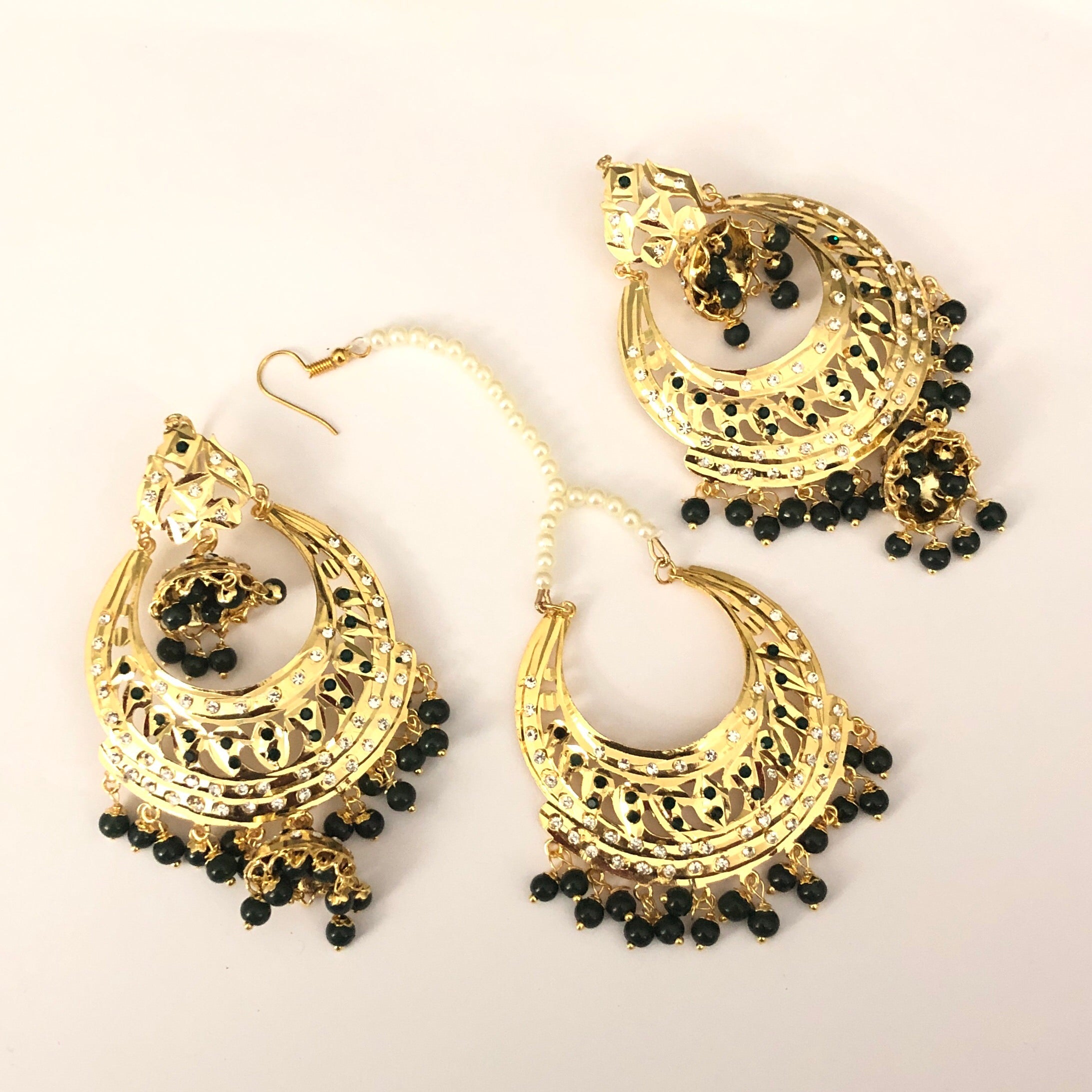 Jadau Traditional Punjabi Earrings Tika Set