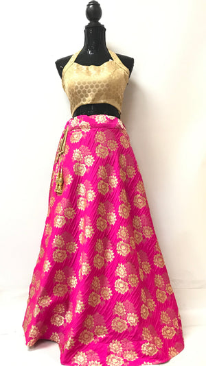Jamawar Silk Skirt - Pink