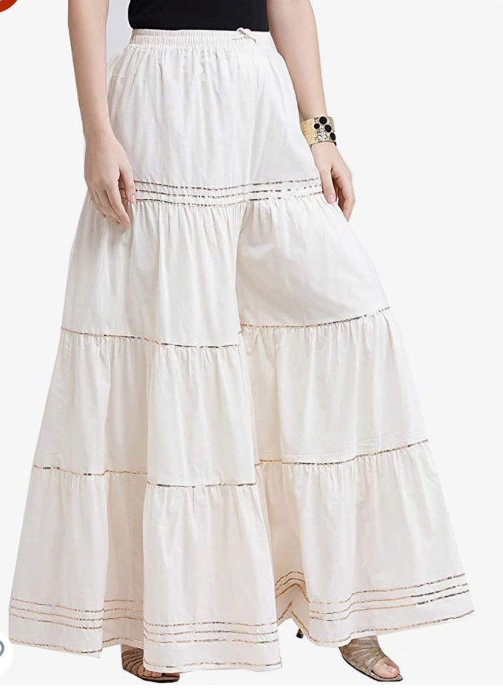 Buy ADVAIT Womens  Girls Cotton Frill Golden Lace OffWhite Sharara  Casual Free Size at Amazonin