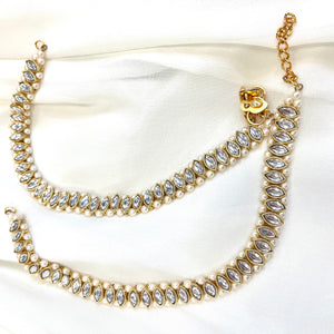 Gold Tone Anklet / Payal With Pearl & Stone