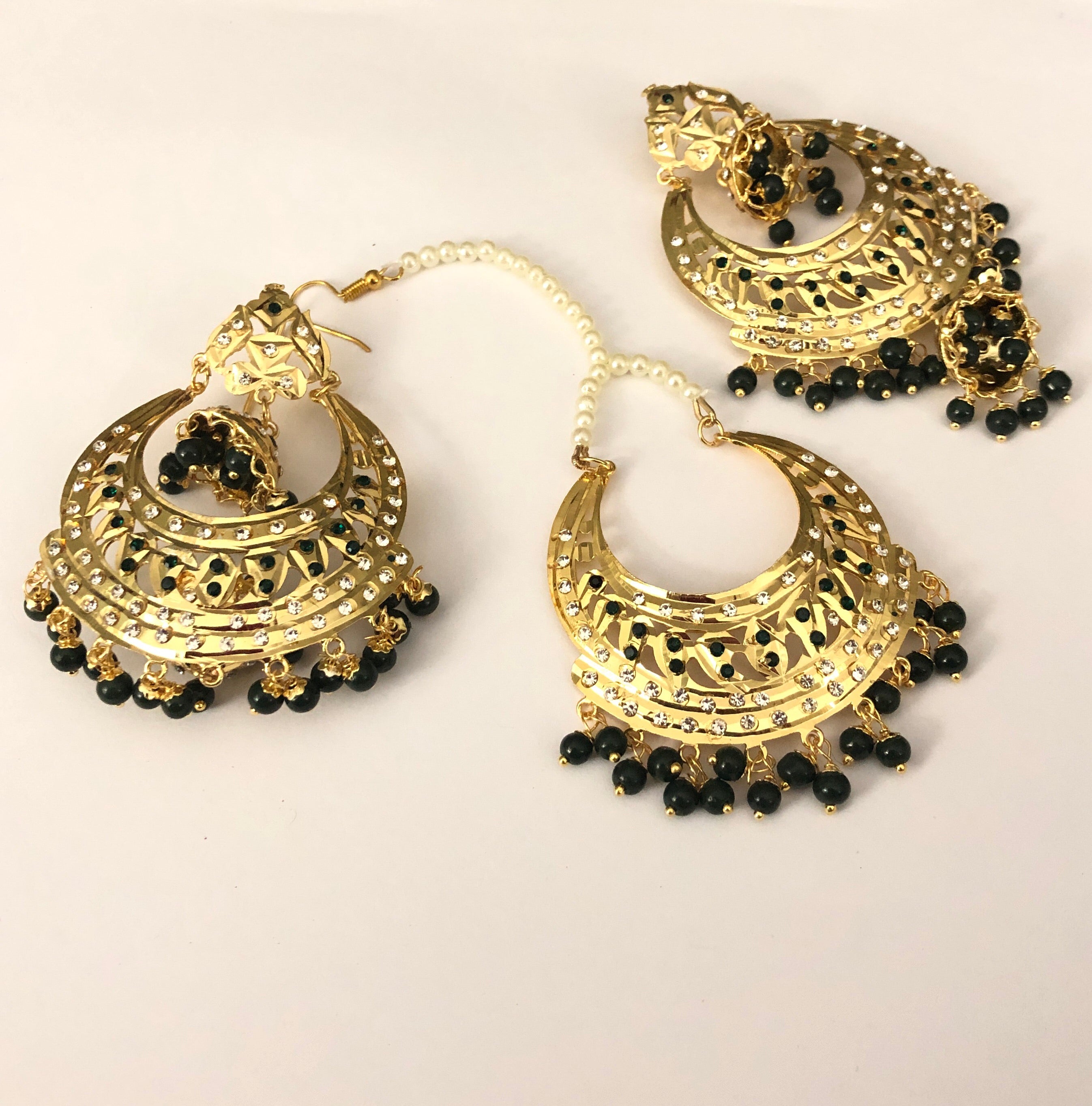 Jadau Traditional Punjabi Earrings Tika Set