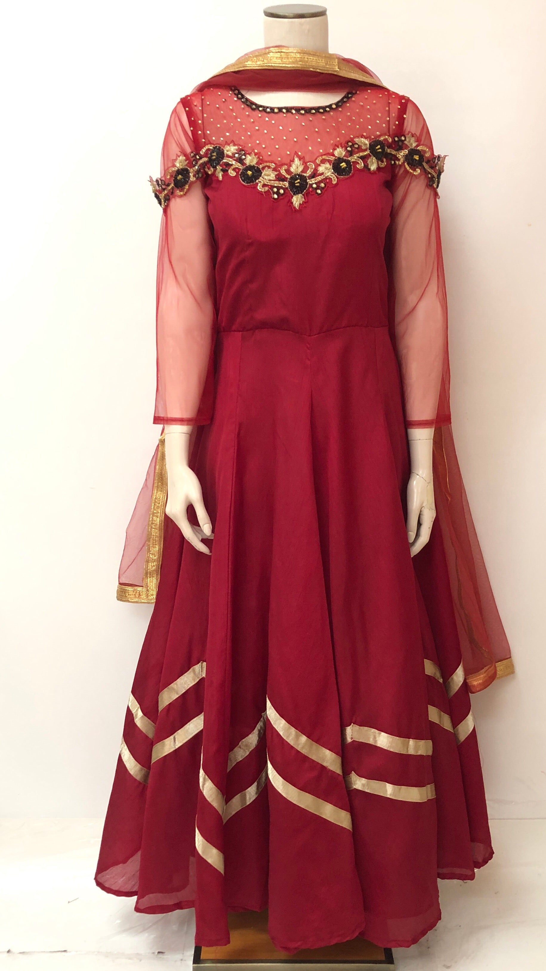 Long Silk Dress/Gown - Maroon