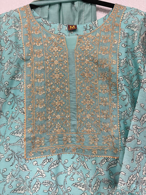 Silk Gold Embroidered Palazzo Set - Blue