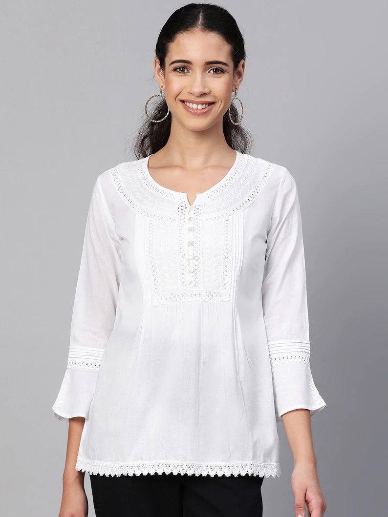 White Chikankari Short Kurti