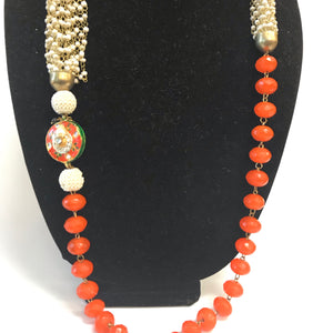 Rajasthani pedant and bead Necklace - Orange
