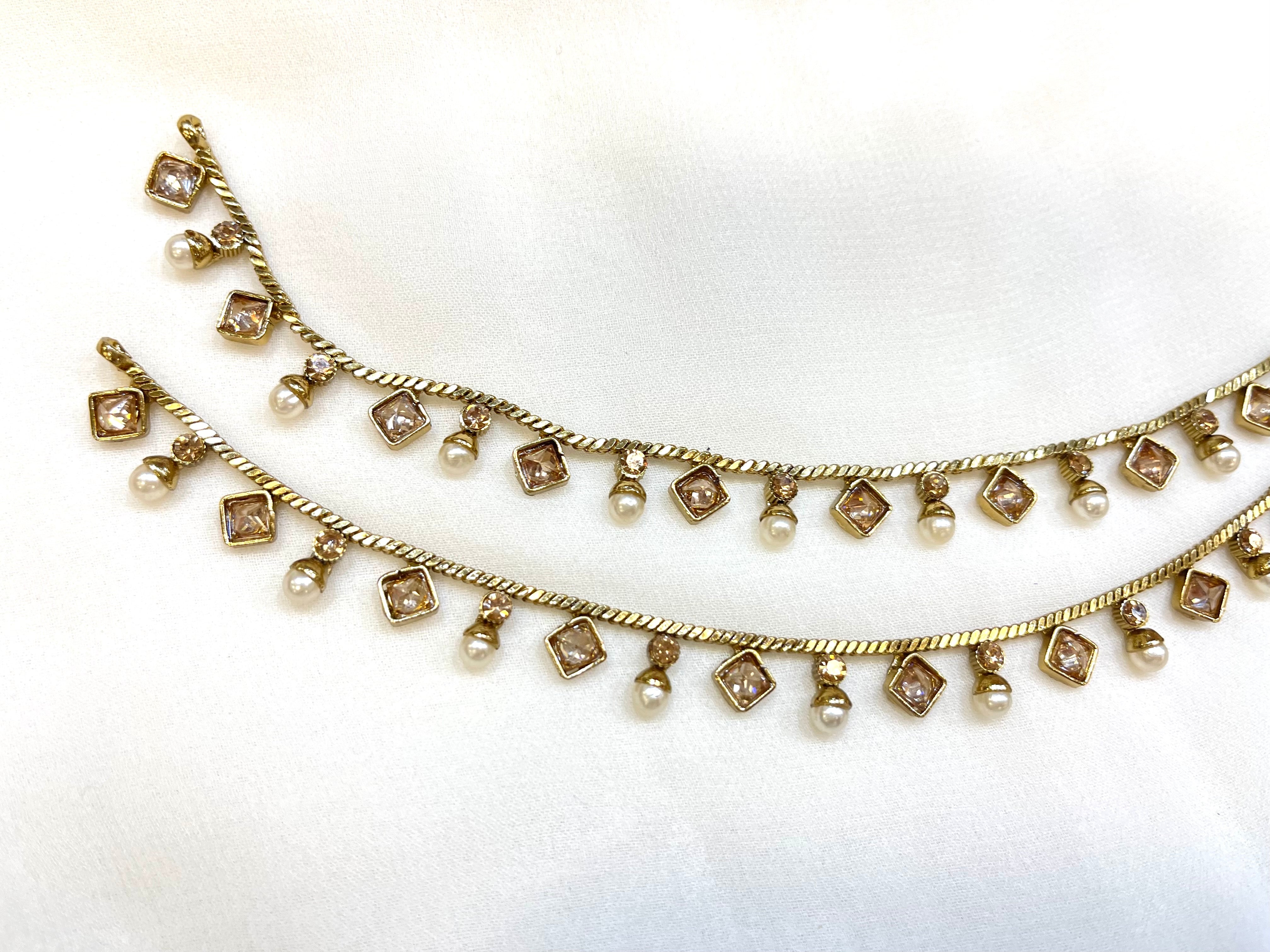 Tone /Plated Anklet / Payal With White Stone and pearl