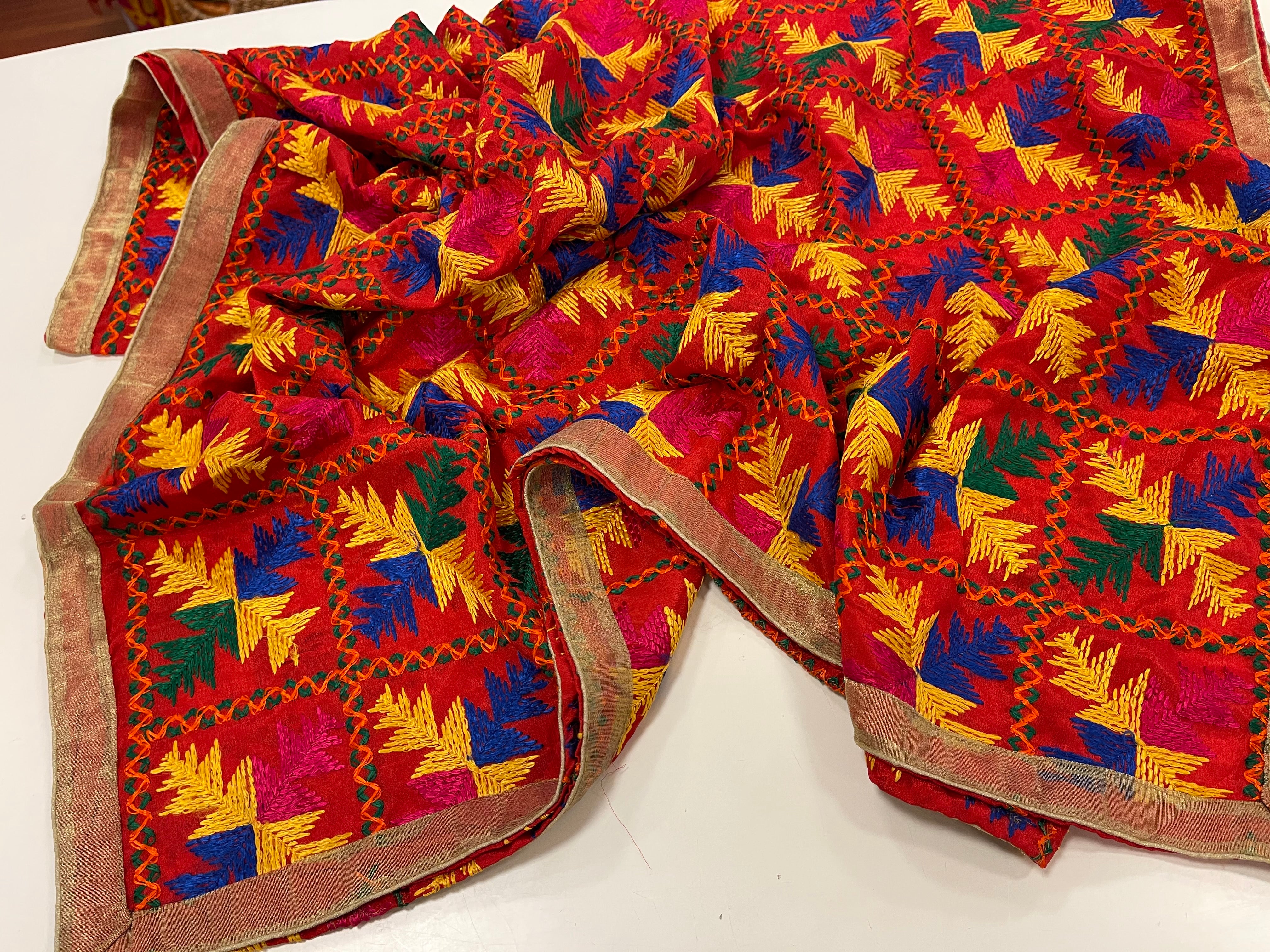 Phulkari Multibagh multicolored Embroided Dupatta for women